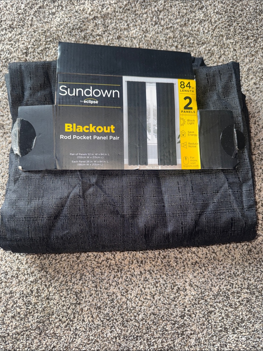 Blackout Rod Pocket Curtain Panel Pair - Black